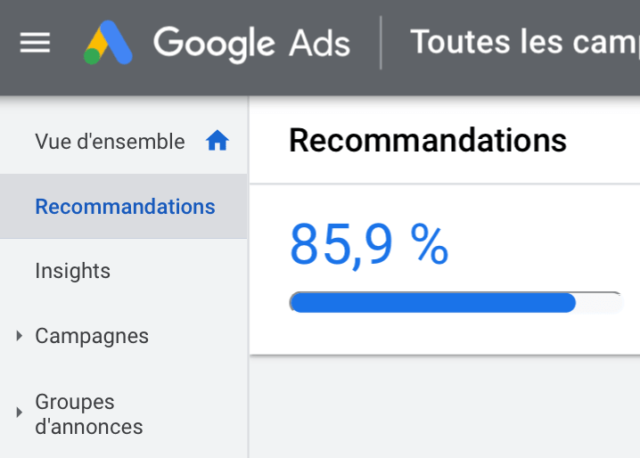 Taux d'optimisation Google Ads